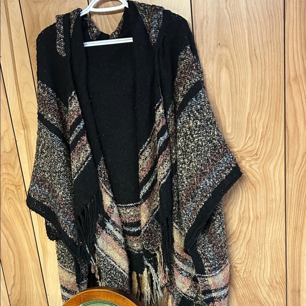 Black and Brown Striped Poncho